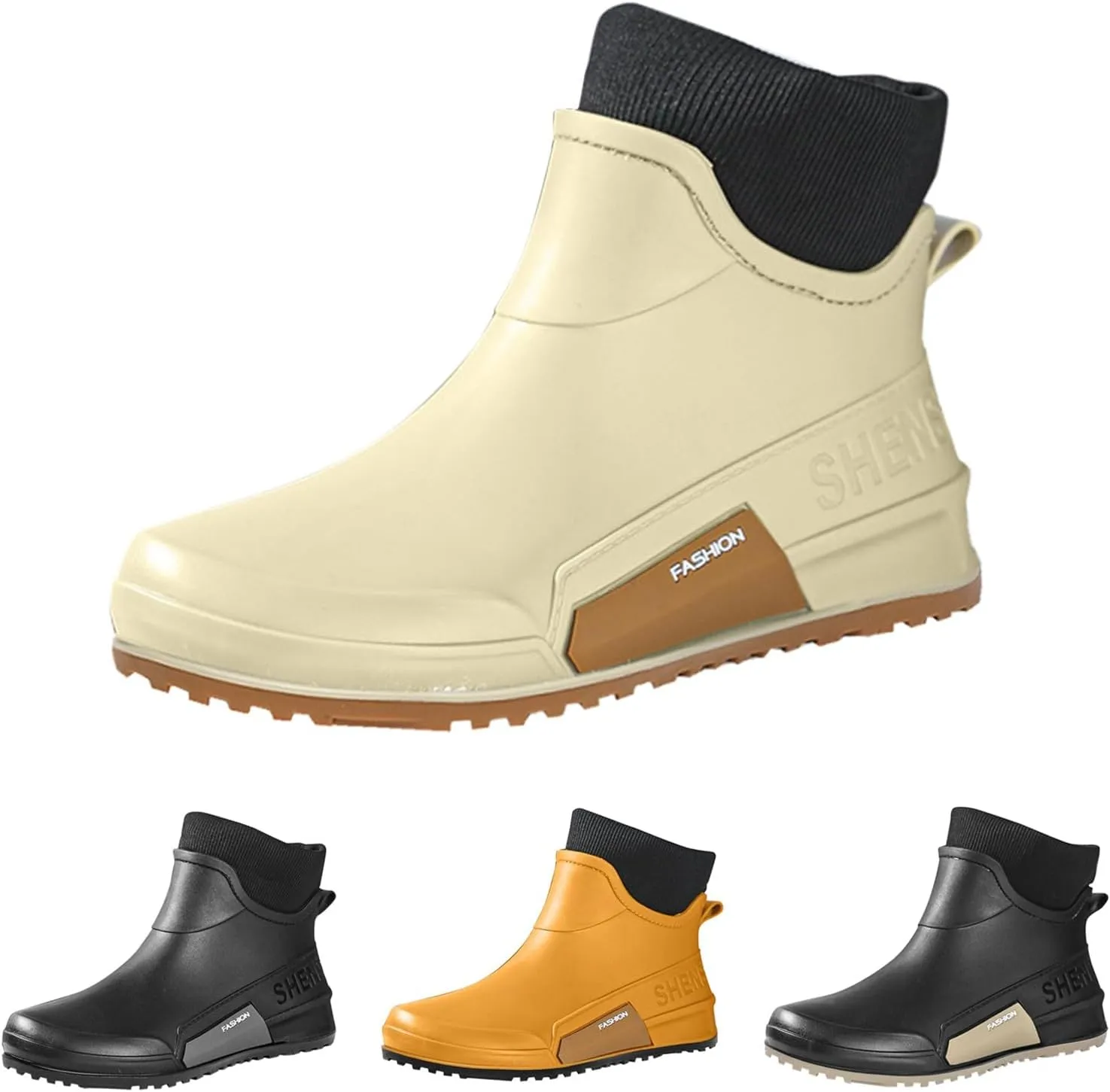 Waterproof Rain Boots Women Knit Lined Mens Grounded Footwear Boots Ankle Booties Heels Dress Barefoot Shoes Short Boots Slip-Ons Garden Fashion Ladies Rain Boot