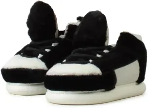 Wild Diva Slippy-01 Women's Lace Up Fur Detail Closed Toe Sneaker Slippers