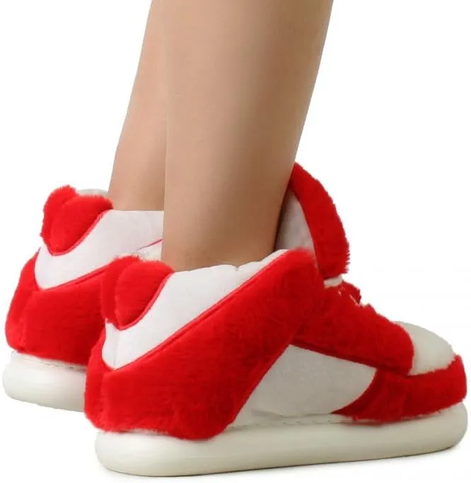 Wild Diva Slippy-01 Women's Lace Up Fur Detail Closed Toe Sneaker Slippers