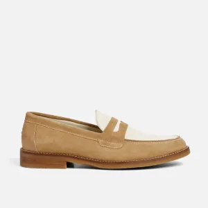 Wilde Beige   White Suede Penny Loafer - Men's