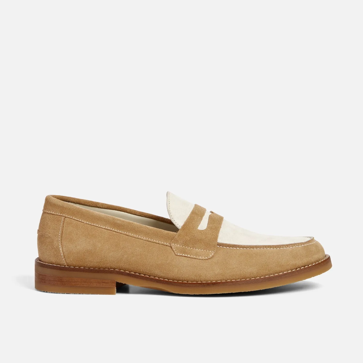 Wilde Beige   White Suede Penny Loafer - Men's