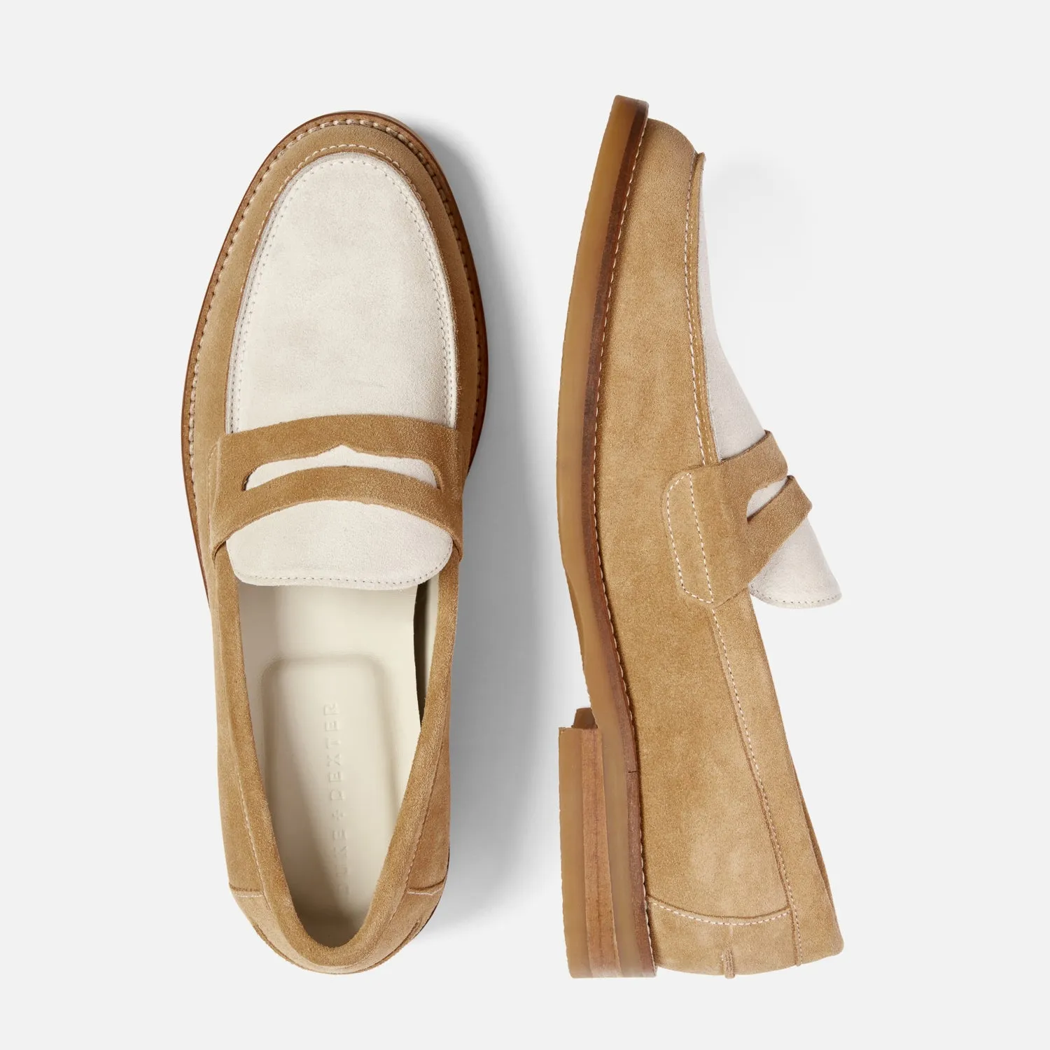 Wilde Beige   White Suede Penny Loafer - Men's