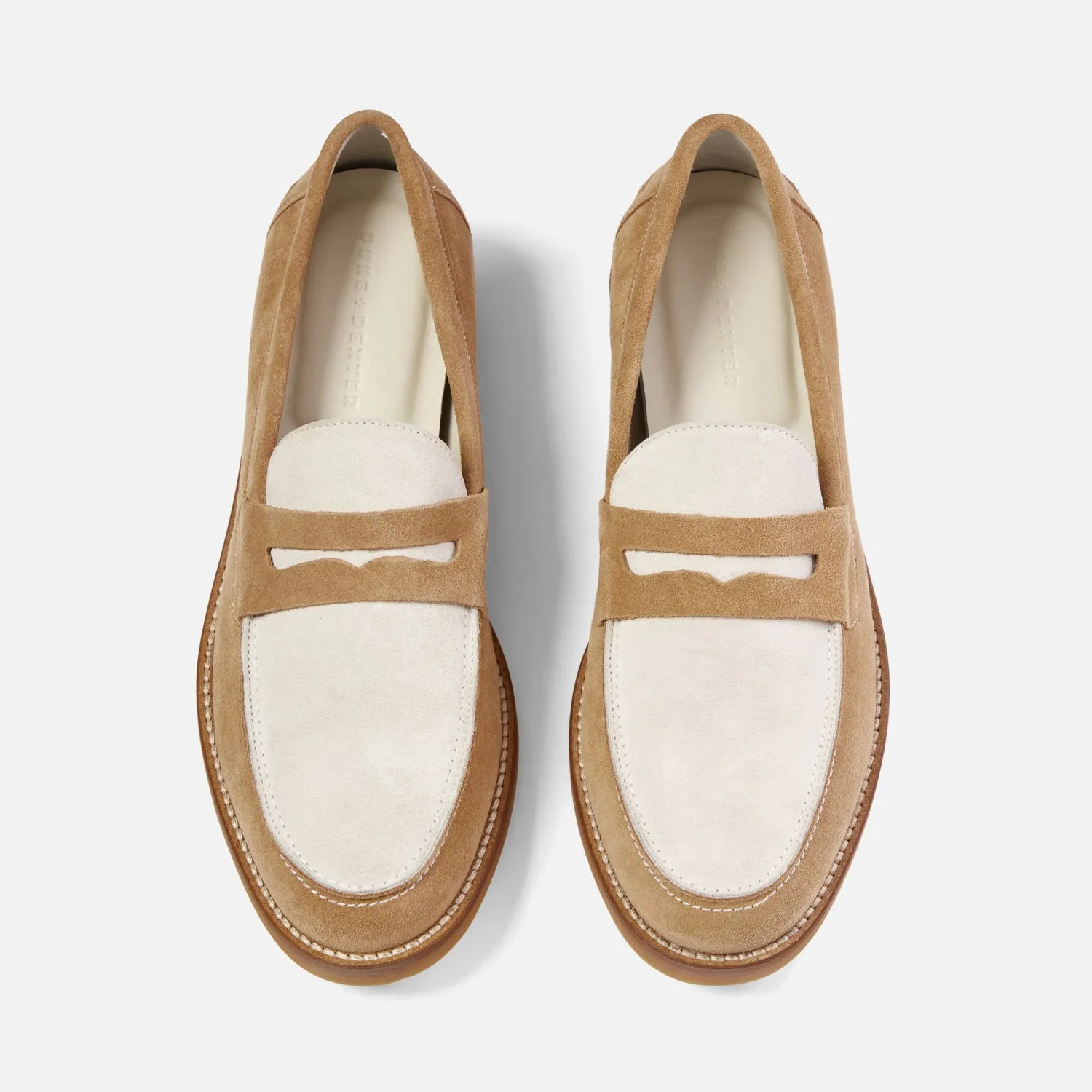Wilde Beige   White Suede Penny Loafer - Men's