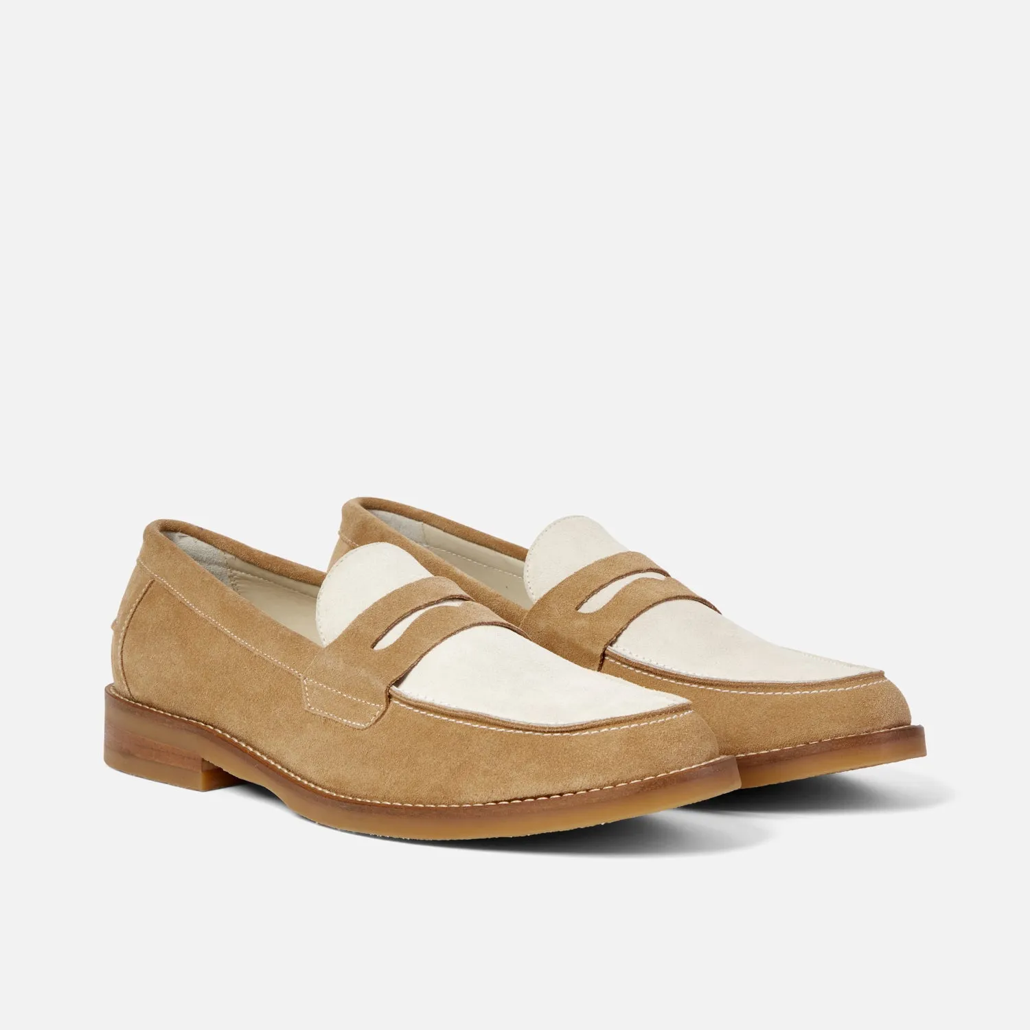 Wilde Beige   White Suede Penny Loafer - Men's