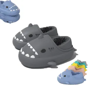 Winter Cloud Slides Shark Slippers Adults Cartoon Fuzzy Slippers Nonslip Soft Comfy Home Slippers (Black-B,9.5,10.5,Men,8.5,9.5,Women,Medium)