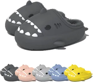 Winter Cloud Slides Shark Slippers Adults Cartoon Fuzzy Slippers Nonslip Soft Comfy Home Slippers (Black,5.5,6,Men,4,4.5,Women,Medium)