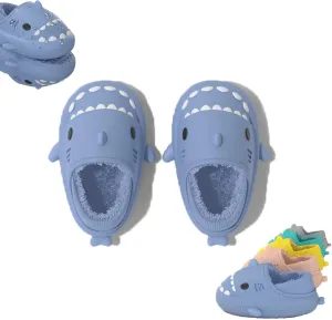 Winter Cloud Slides Shark Slippers Adults Cartoon Fuzzy Slippers Nonslip Soft Comfy Home Slippers (Blue-B,10.5,11.5,Men,10,11,Women,Medium)