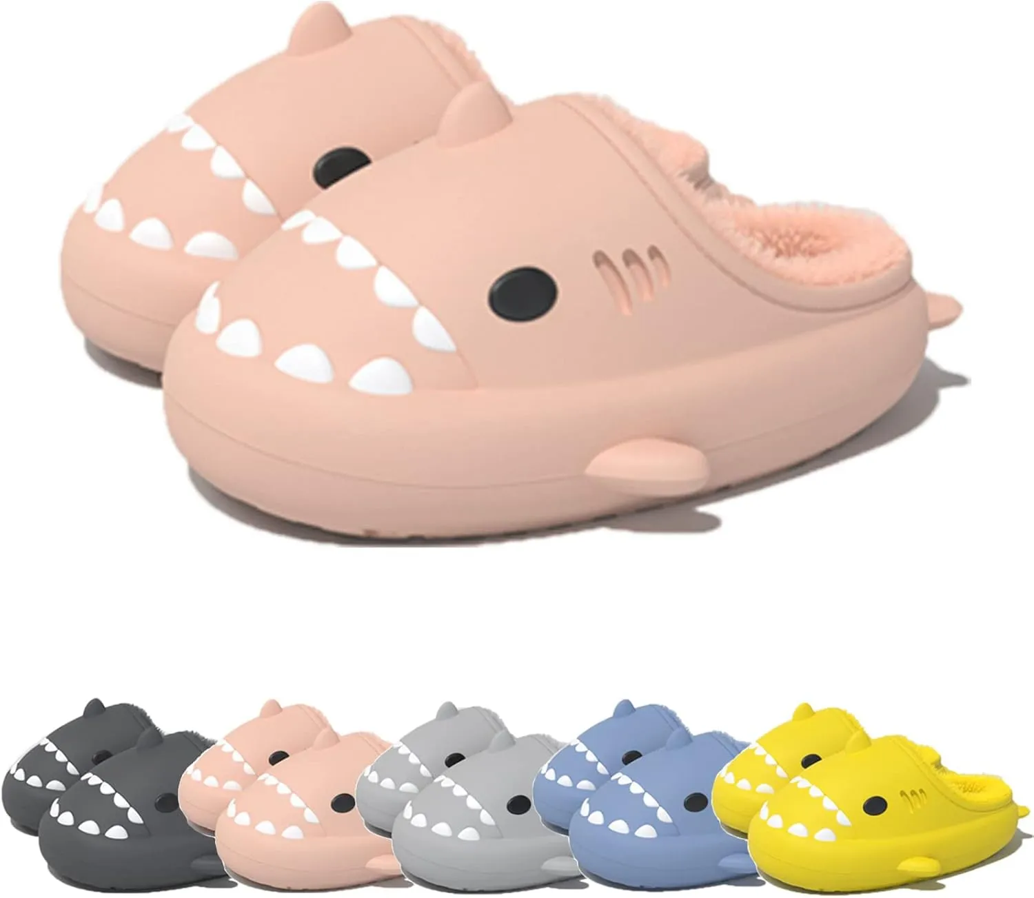 Winter Cloud Slides Shark Slippers Adults Cartoon Fuzzy Slippers Nonslip Soft Comfy Home Slippers (Pink,5.5,6,Men,4,4.5,Women,Medium)