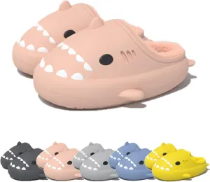 Winter Cloud Slides Shark Slippers Adults Cartoon Fuzzy Slippers Nonslip Soft Comfy Home Slippers (Pink,5.5,6,Men,4,4.5,Women,Medium)