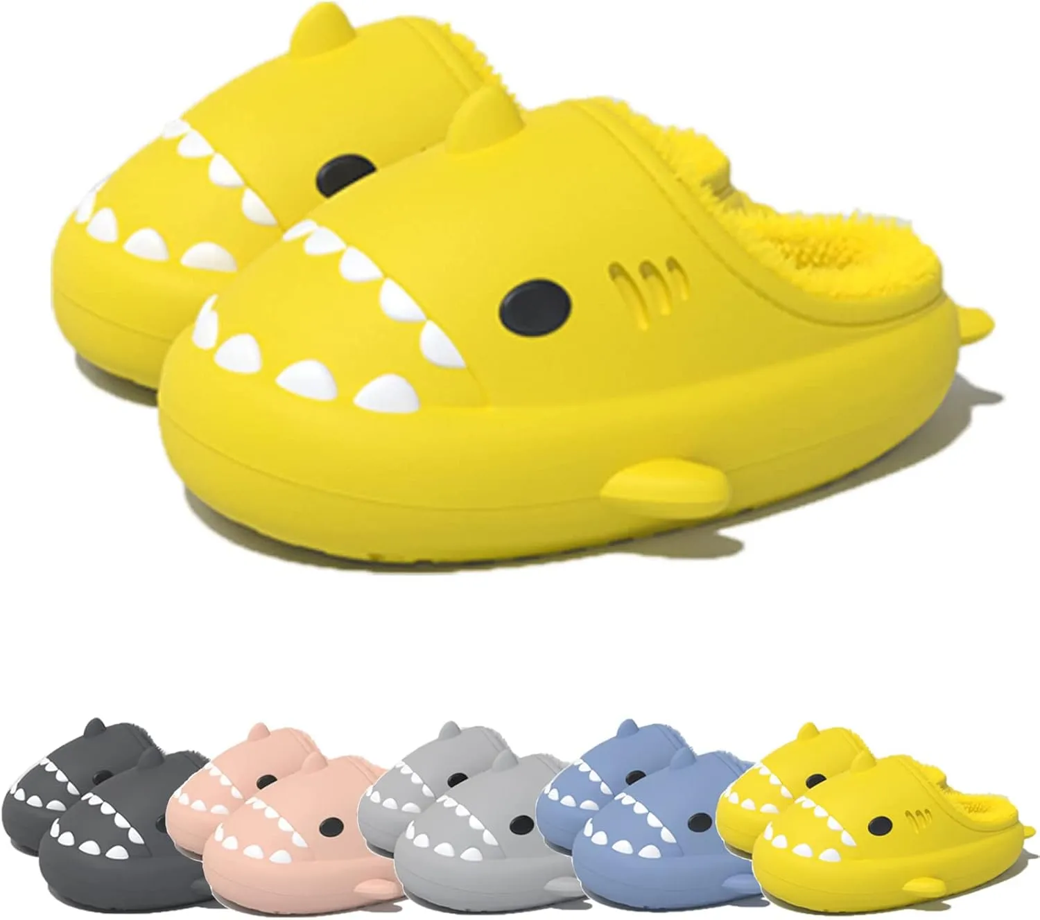 Winter Cloud Slides Shark Slippers Adults Cartoon Fuzzy Slippers Nonslip Soft Comfy Home Slippers (Yellow,7,7.5,Men,5.5,6,Women,Medium)