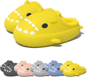 Winter Cloud Slides Shark Slippers Adults Cartoon Fuzzy Slippers Nonslip Soft Comfy Home Slippers (Yellow,7,7.5,Men,5.5,6,Women,Medium)