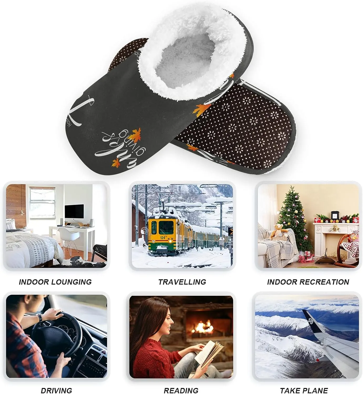 Winter House Slippers for Women/Men with Happy Thanksgiving Day Pattern Element Cozy Fleece Slippers