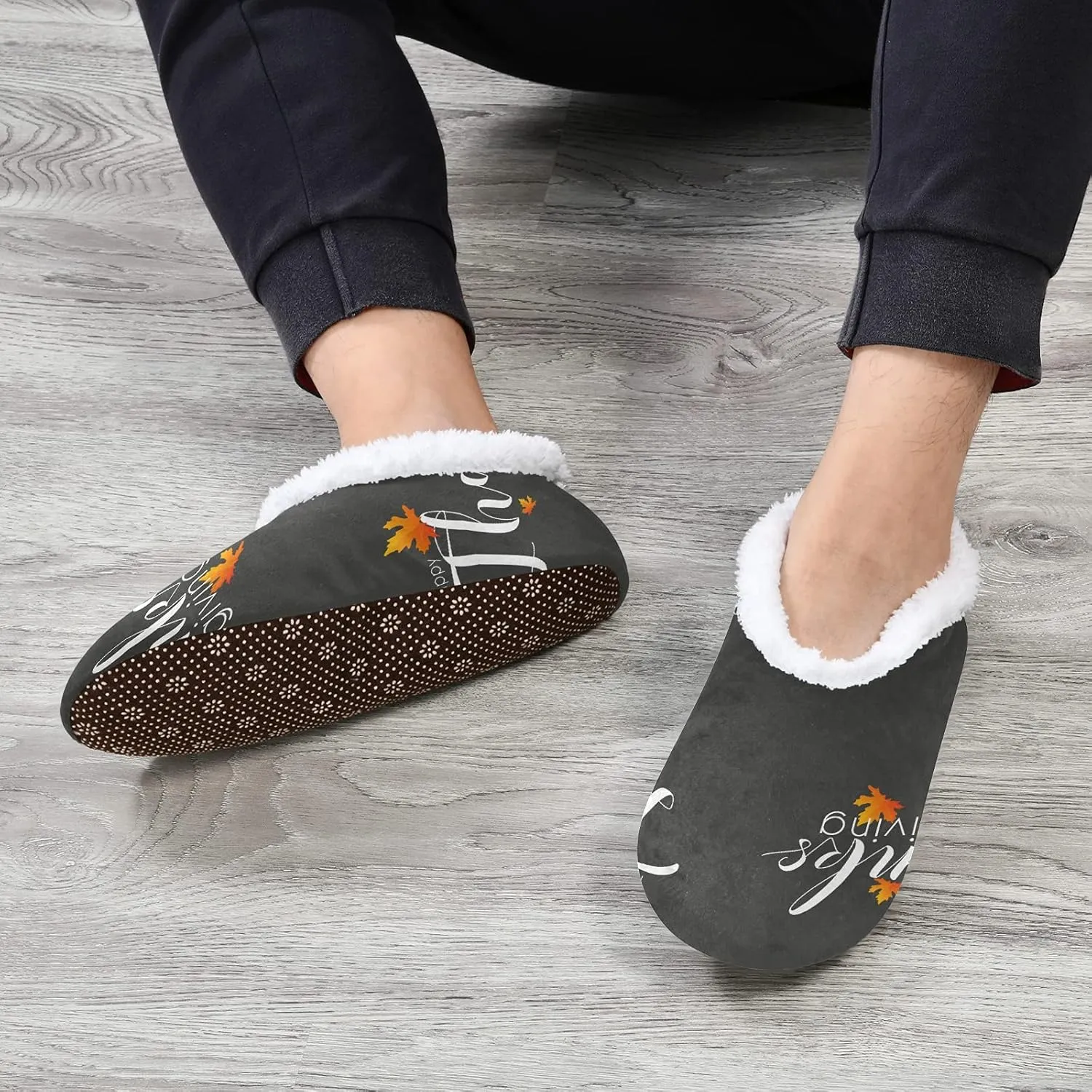 Winter House Slippers for Women/Men with Happy Thanksgiving Day Pattern Element Cozy Fleece Slippers