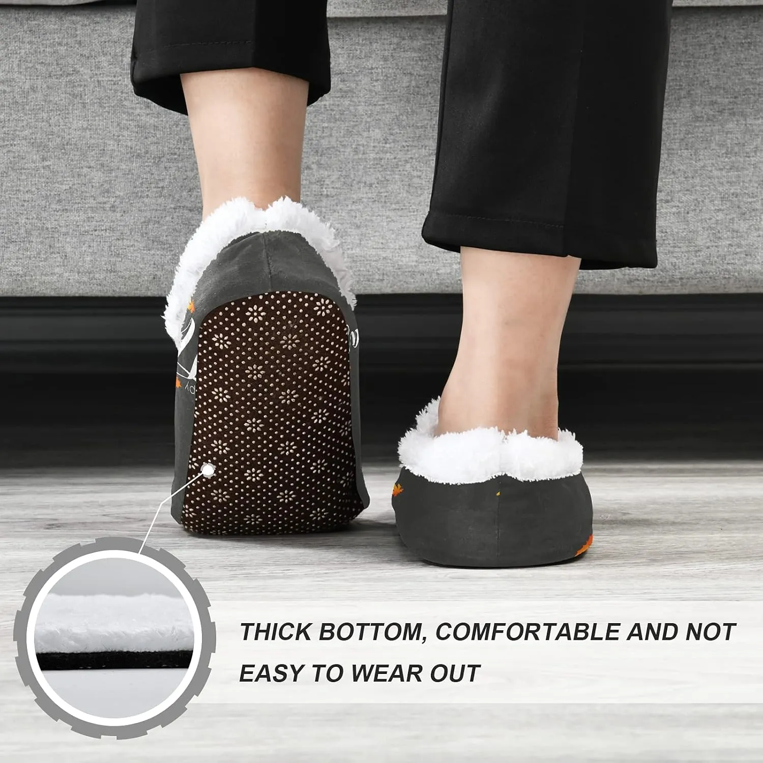 Winter House Slippers for Women/Men with Happy Thanksgiving Day Pattern Element Cozy Fleece Slippers
