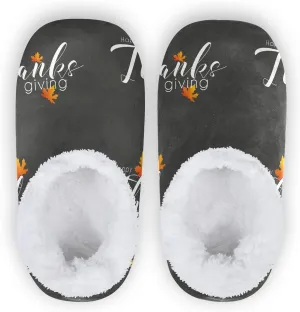 Winter House Slippers for Women/Men with Happy Thanksgiving Day Pattern Element Cozy Fleece Slippers