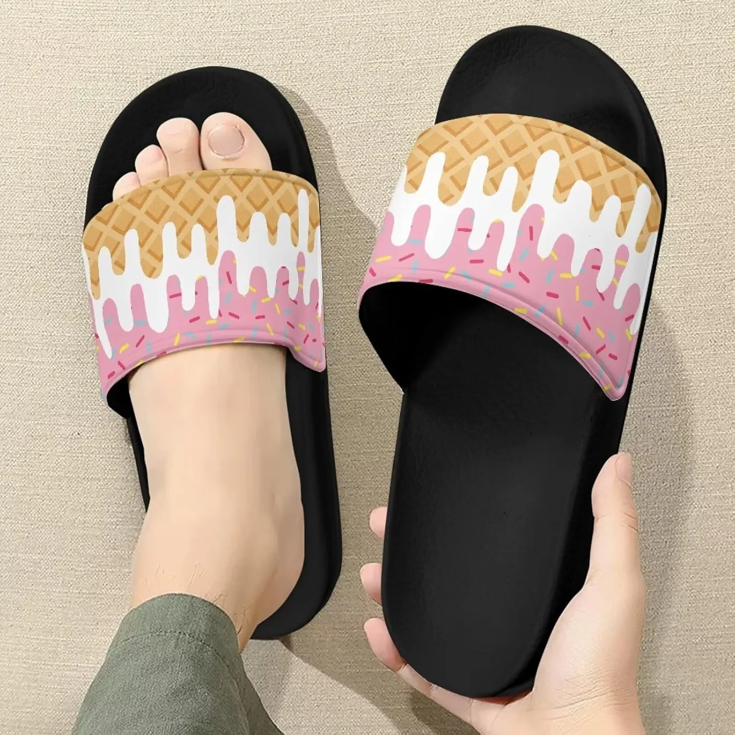 Women Casual Non-slip Slide Sandals, Open Toe House Sole Slipper Comfy Flat Slides Slipper for Bathroom Beach