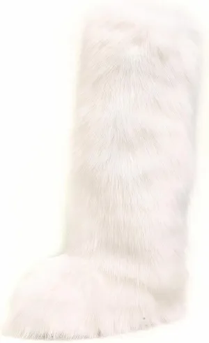 Women Furry Faux Fur Snow Boots Fluffy Fuzzy Comfy Knee High Boot Colorful Round Toe Flat Shoes Rubber Sole Outdoor Indoor Fashion Party