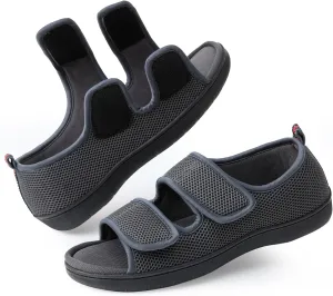 Women Men's Open Toe Diabetic Recovery Slippers Adjustable Slipper with Anti-Slip Indoor Outdoor Sole Grey Black Beige Color US6-US13
