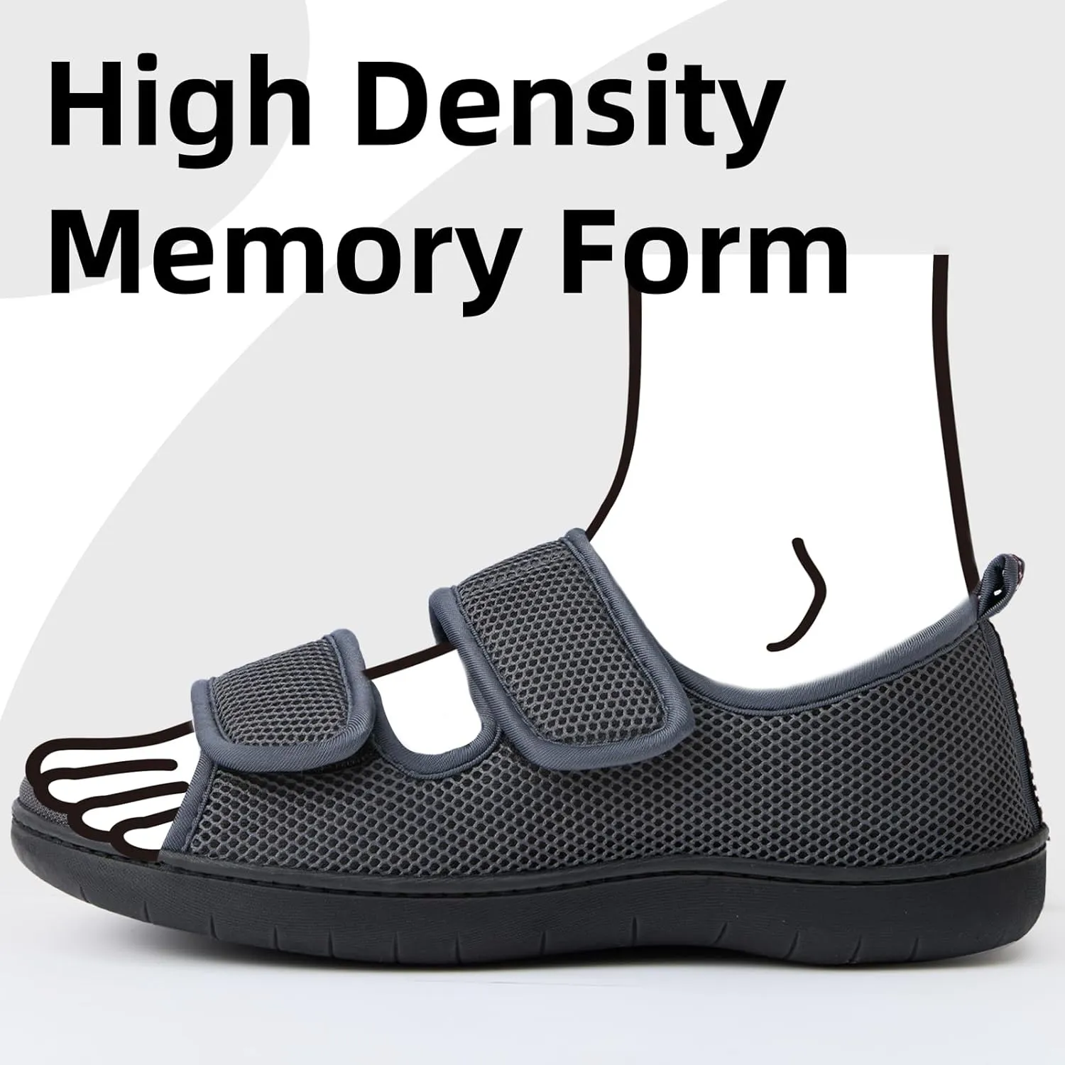 Women Men's Open Toe Diabetic Recovery Slippers Adjustable Slipper with Anti-Slip Indoor Outdoor Sole Grey Black Beige Color US6-US13