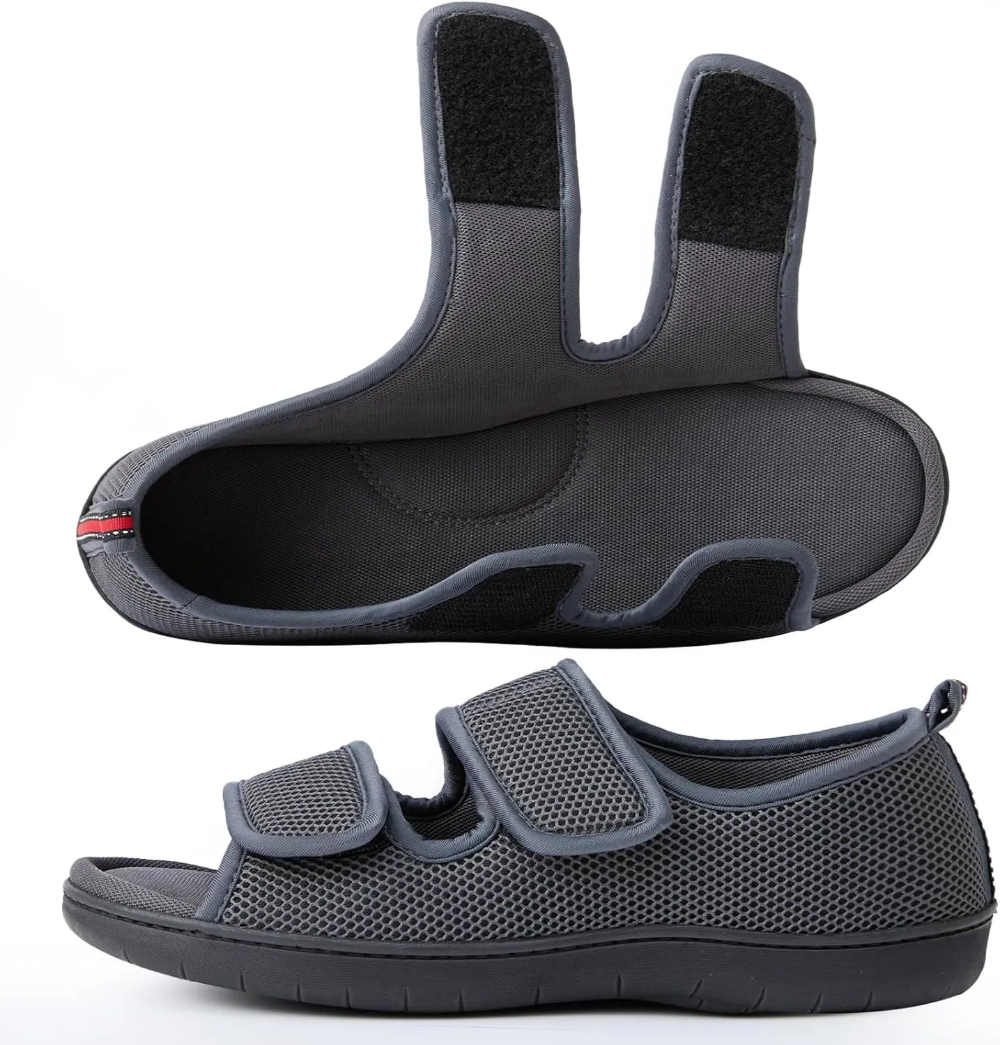 Women Men's Open Toe Diabetic Recovery Slippers Adjustable Slipper with Anti-Slip Indoor Outdoor Sole Grey Black Beige Color US6-US13