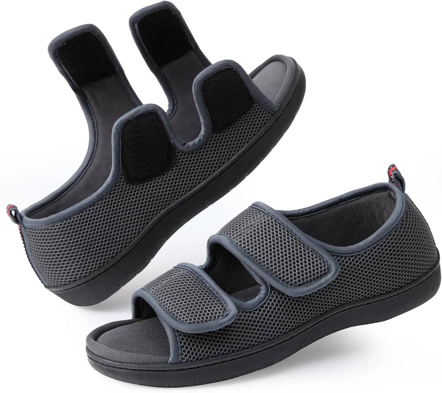 Women Men's Open Toe Diabetic Recovery Slippers Adjustable Slipper with Anti-Slip Indoor Outdoor Sole Grey Black Beige Color US6-US13