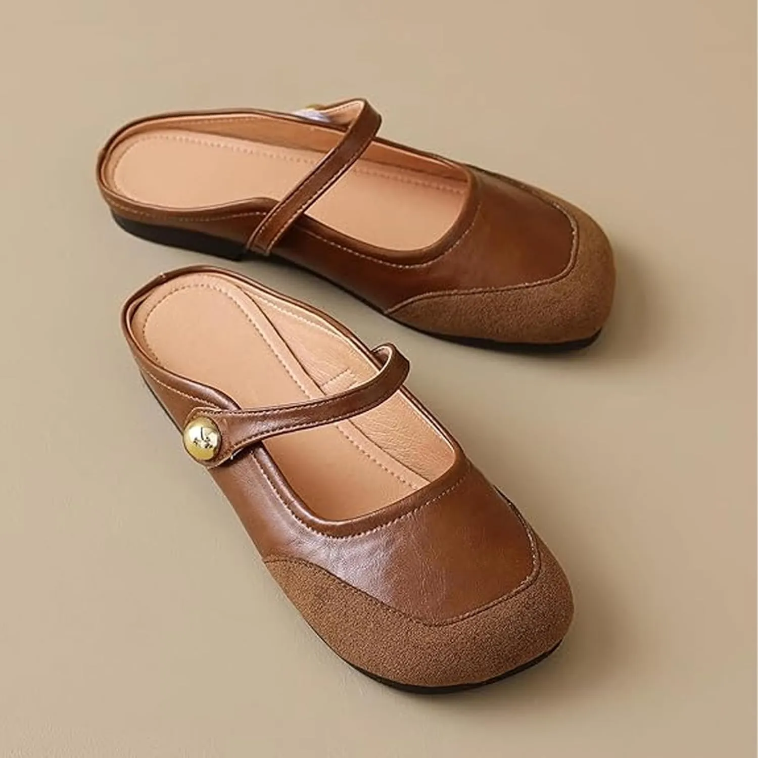 Women Mules,Adjustable Buckle Strap Mary Jane,Comfortable Slip on Shoes Mules,Closed Pointed Toe Backless Loafers