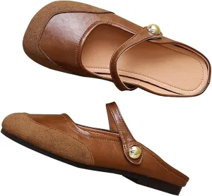 Women Mules,Adjustable Buckle Strap Mary Jane,Comfortable Slip on Shoes Mules,Closed Pointed Toe Backless Loafers