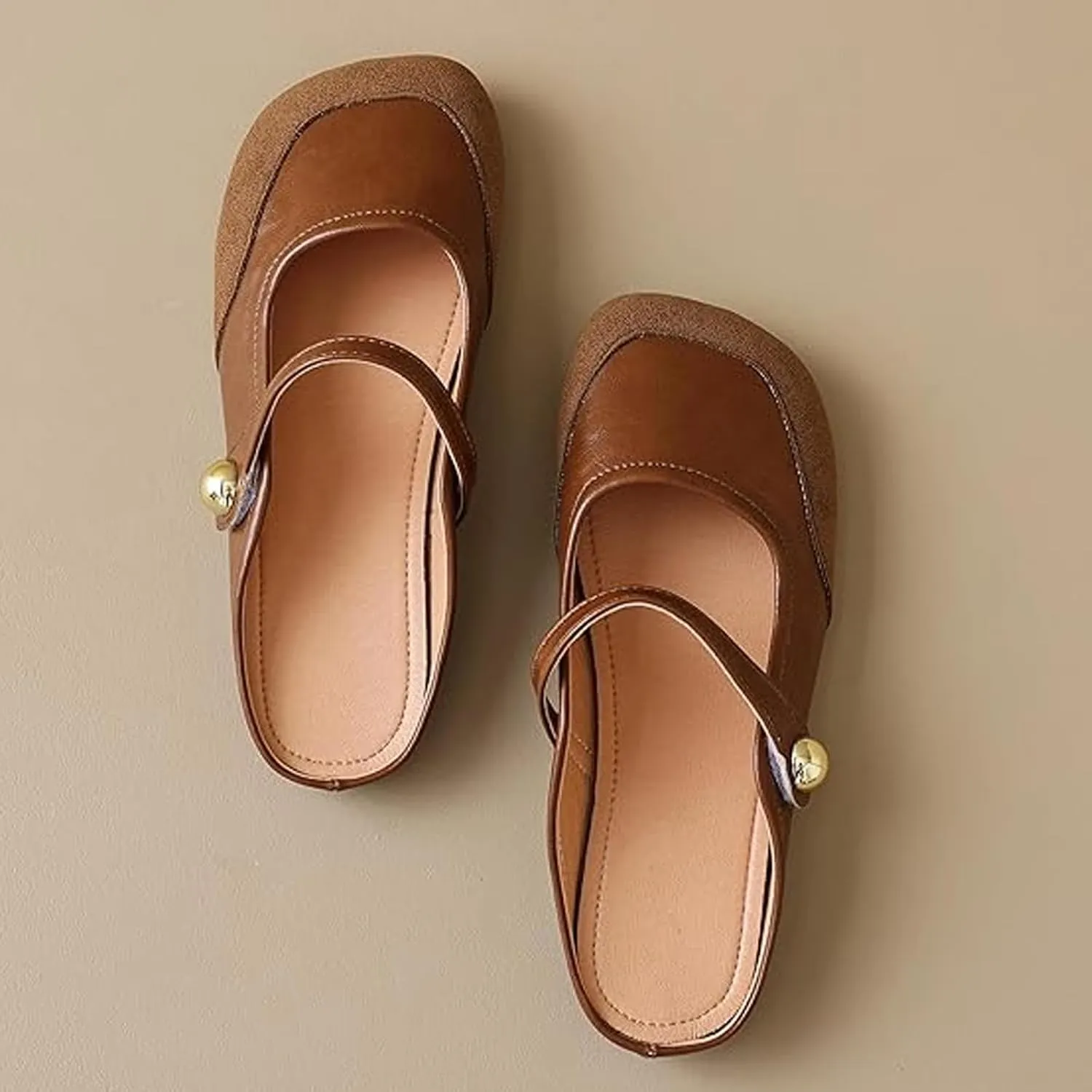 Women Mules,Adjustable Buckle Strap Mary Jane,Comfortable Slip on Shoes Mules,Closed Pointed Toe Backless Loafers