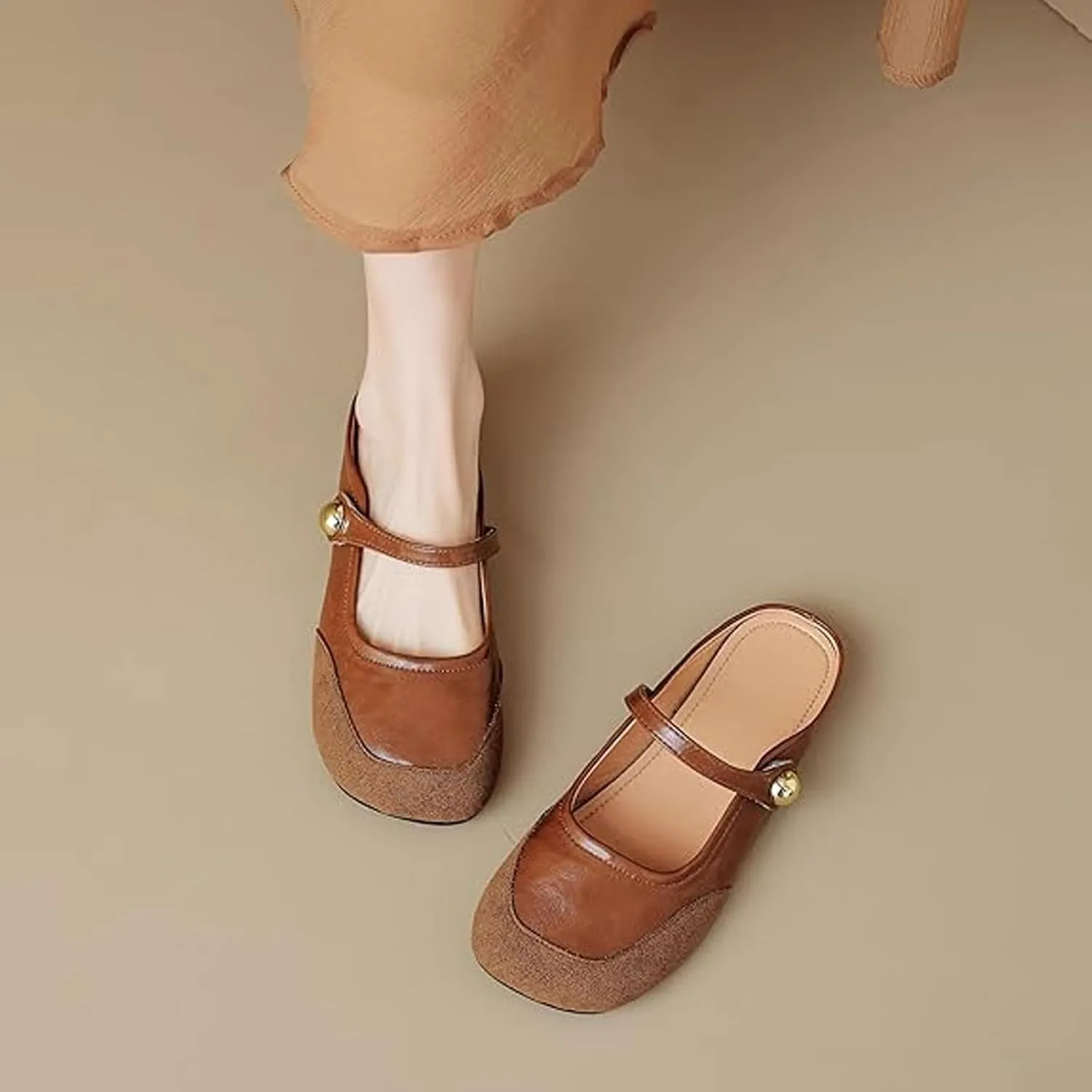 Women Mules,Adjustable Buckle Strap Mary Jane,Comfortable Slip on Shoes Mules,Closed Pointed Toe Backless Loafers
