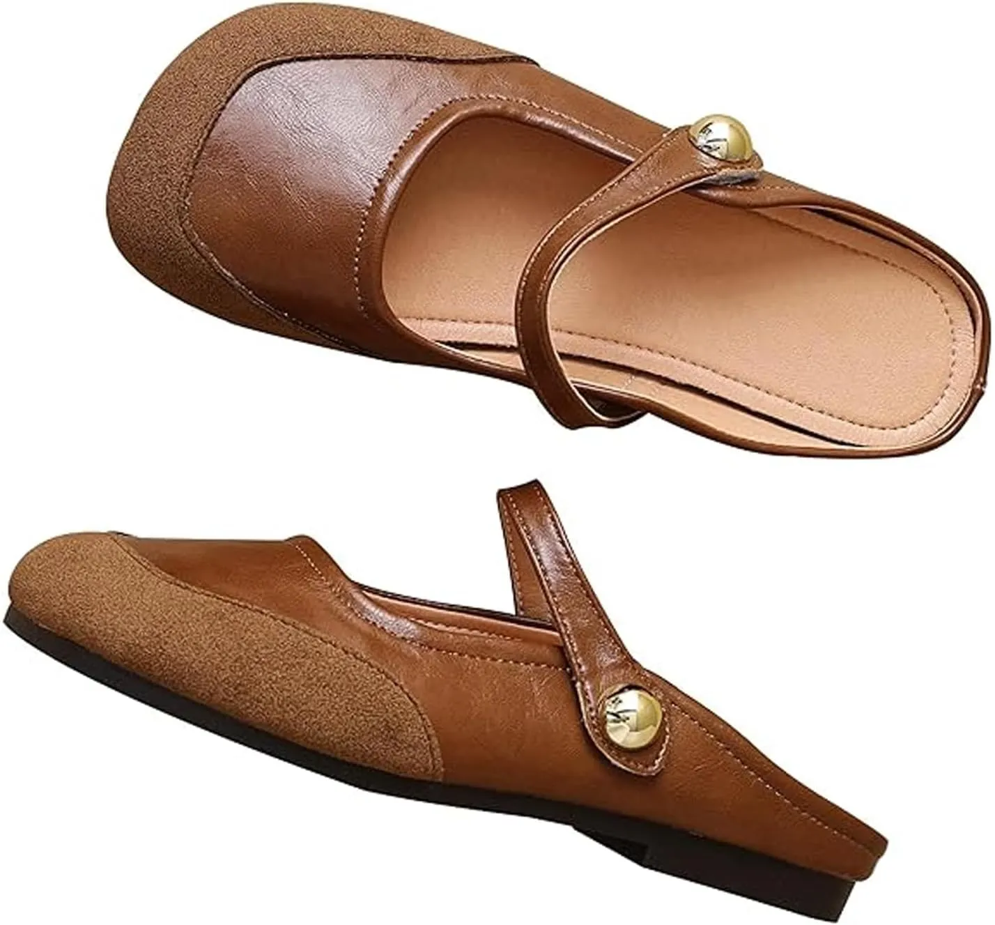 Women Mules,Adjustable Buckle Strap Mary Jane,Comfortable Slip on Shoes Mules,Closed Pointed Toe Backless Loafers