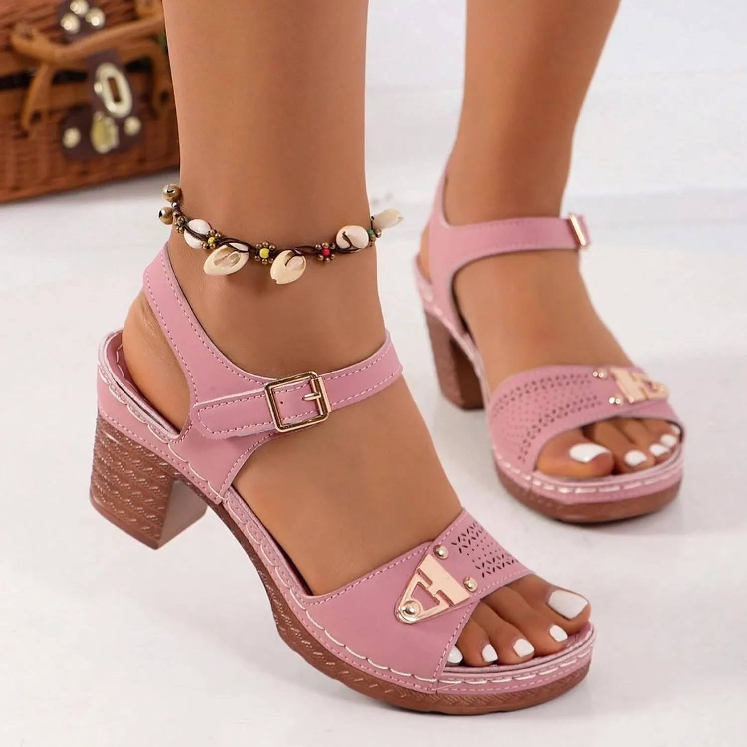 Women Platform Heels Chunky Open Toe Stylish Comfortable Fisherman Sandals with Adjustable Ankle Strap Lug Sole Chunky Block Heeled Sandals