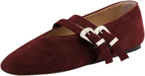 Women Two Strap Buckles Suede Mary Jane Flats Round Toe V Cut Comfy Ballroom Daily Wear Casual Shoes Size 4-16 US