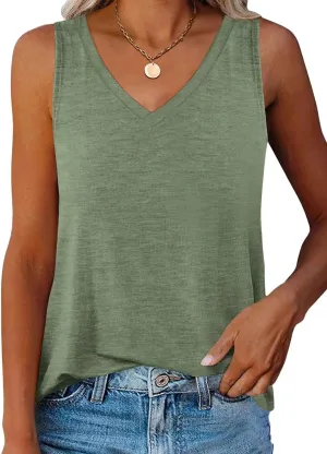 Women V Neck Tank Tops Summer Casual Curved Hem Sleeveless Loose Fit Shirts 2025
