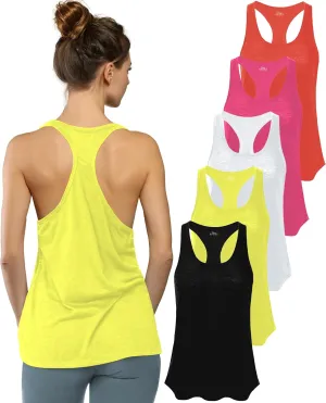 Women's 5 Pack Everyday Flowy Burnout Racer Back Active Workout Tank Tops