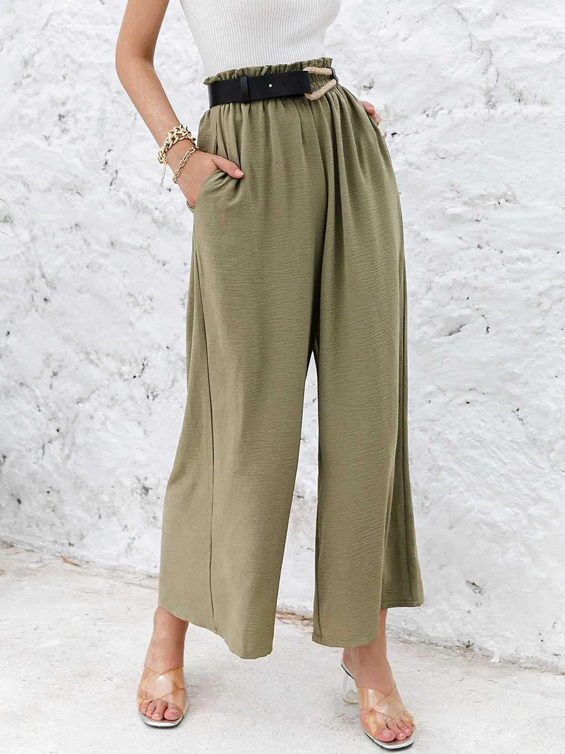 Women's Boho High Waisted Palazzo Pants Summer Beach Wide Leg Flowy Pants