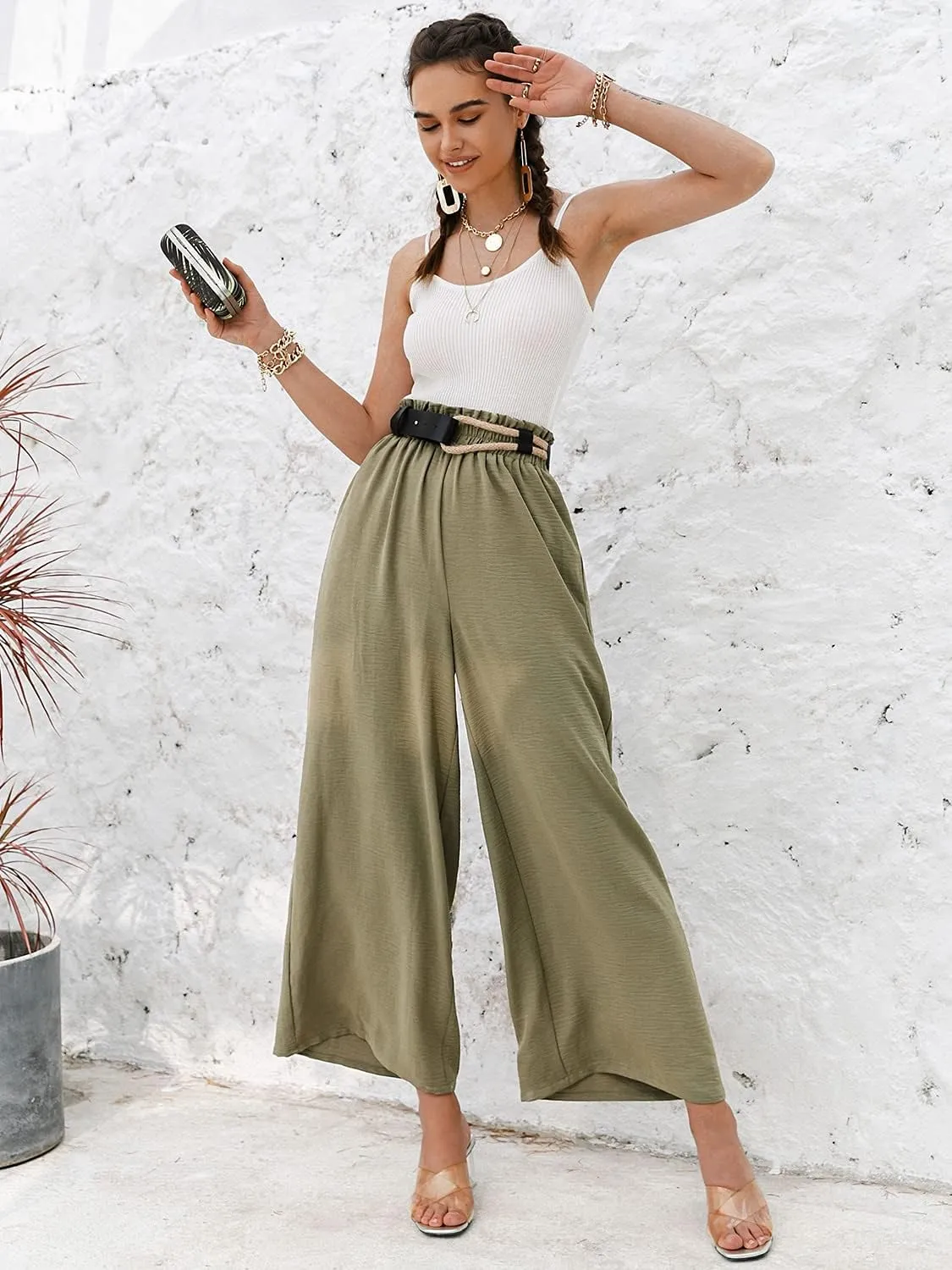 Women's Boho High Waisted Palazzo Pants Summer Beach Wide Leg Flowy Pants