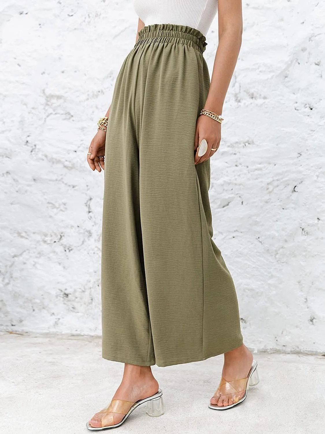 Women's Boho High Waisted Palazzo Pants Summer Beach Wide Leg Flowy Pants