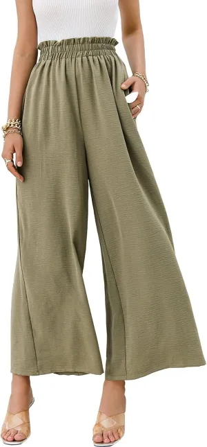 Women's Boho High Waisted Palazzo Pants Summer Beach Wide Leg Flowy Pants
