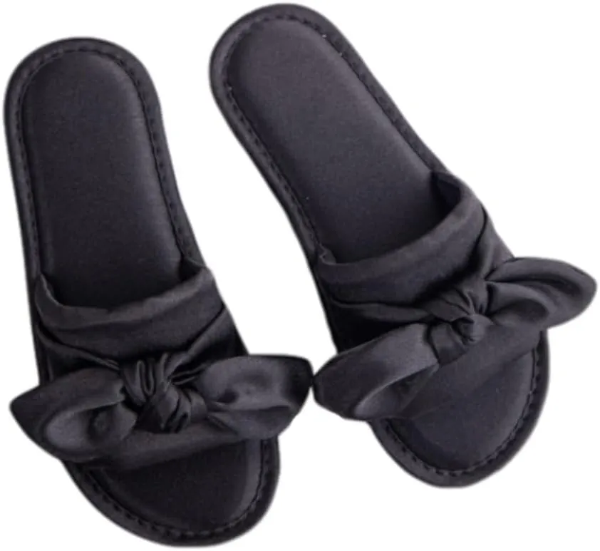 Women's Bow Slippers Satin Slipper Spa Sandasl Breathable No Slip For Bride Bridesmaid Spa Indoor Use Sleepover Party