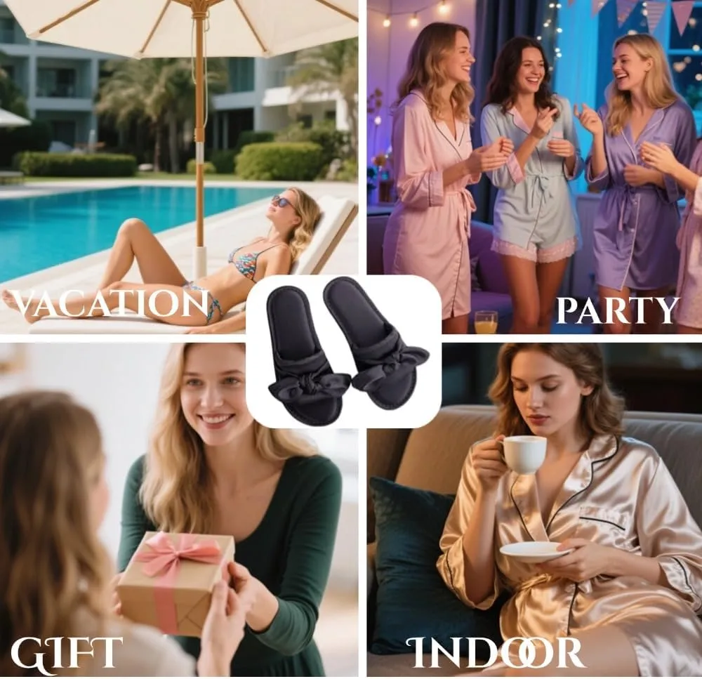 Women's Bow Slippers Satin Slipper Spa Sandasl Breathable No Slip For Bride Bridesmaid Spa Indoor Use Sleepover Party
