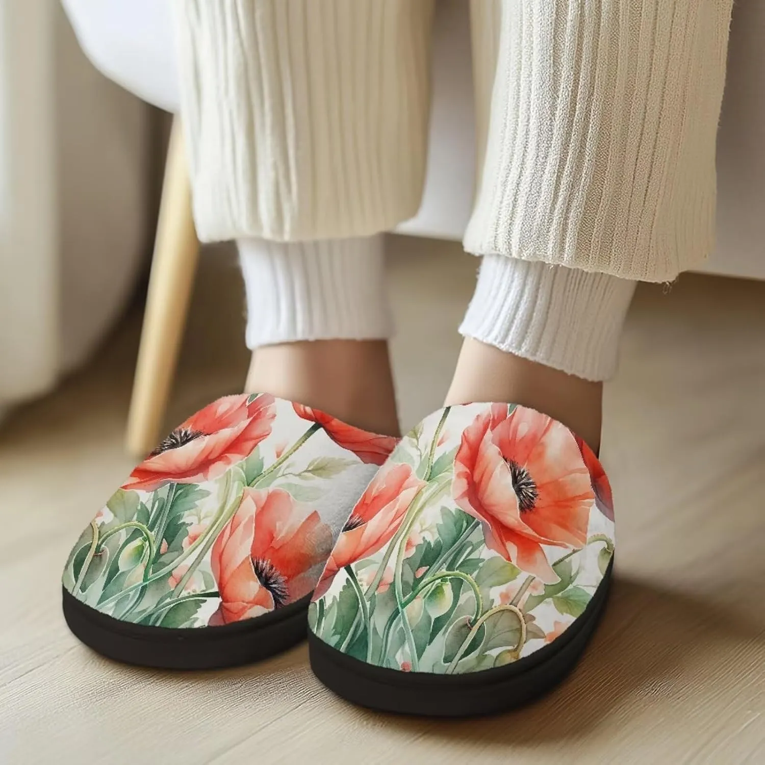 Women's Cotton Slipper Warm Cozy Breathable Fuzzy Winter Slipper Furry Non-Slip Plush House Slipper for Women US 4-12