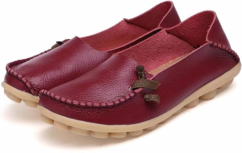 Women's Cowhide Leather Slipper Loafers Flat Shoes Slip-Ons