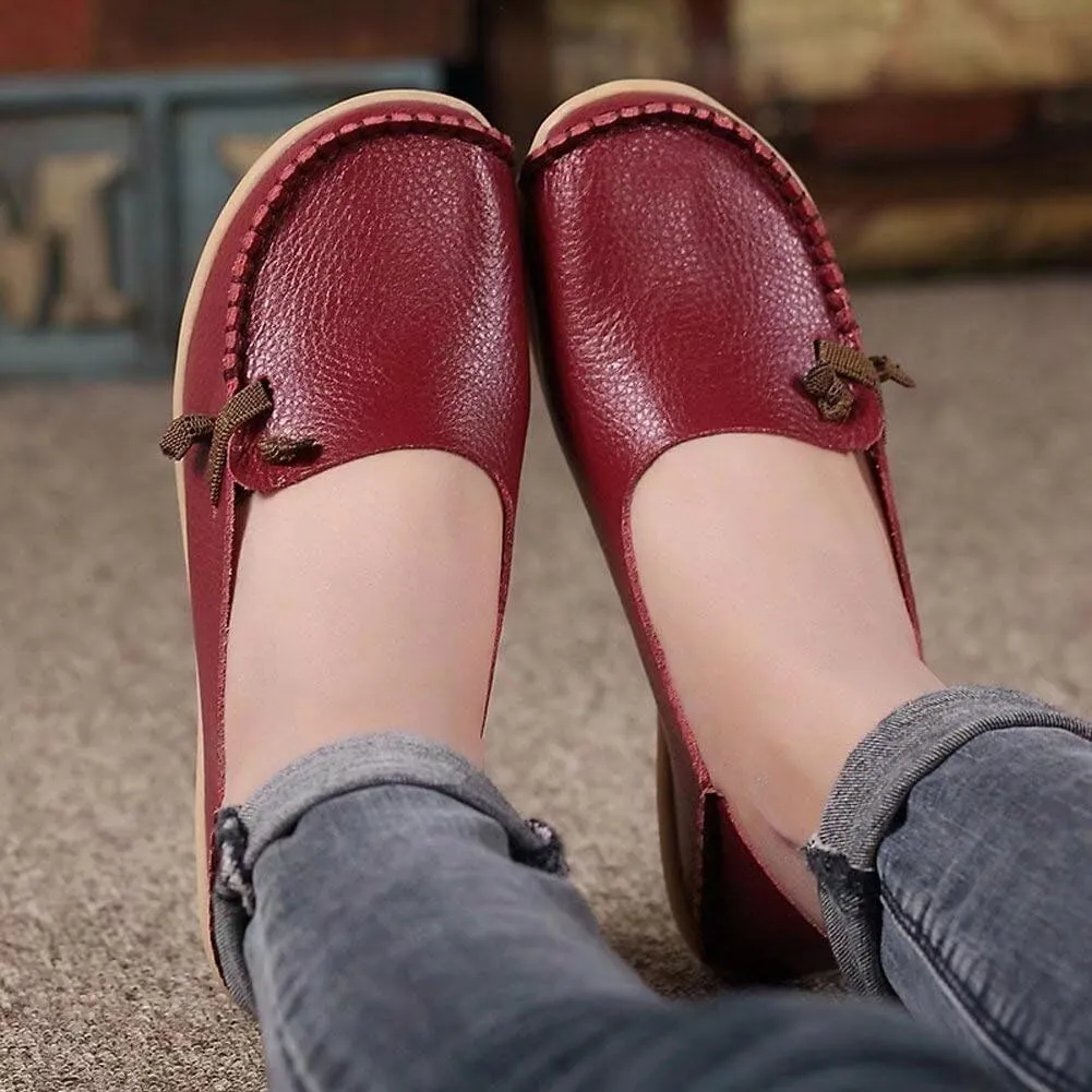 Women's Cowhide Leather Slipper Loafers Flat Shoes Slip-Ons
