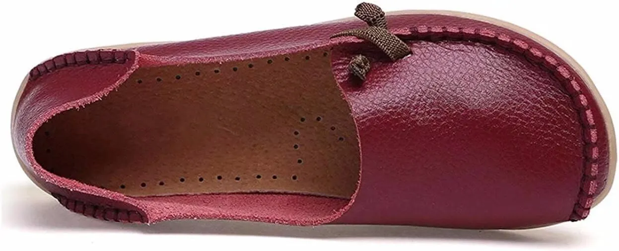 Women's Cowhide Leather Slipper Loafers Flat Shoes Slip-Ons