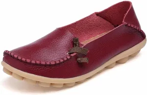Women's Cowhide Leather Slipper Loafers Flat Shoes Slip-Ons