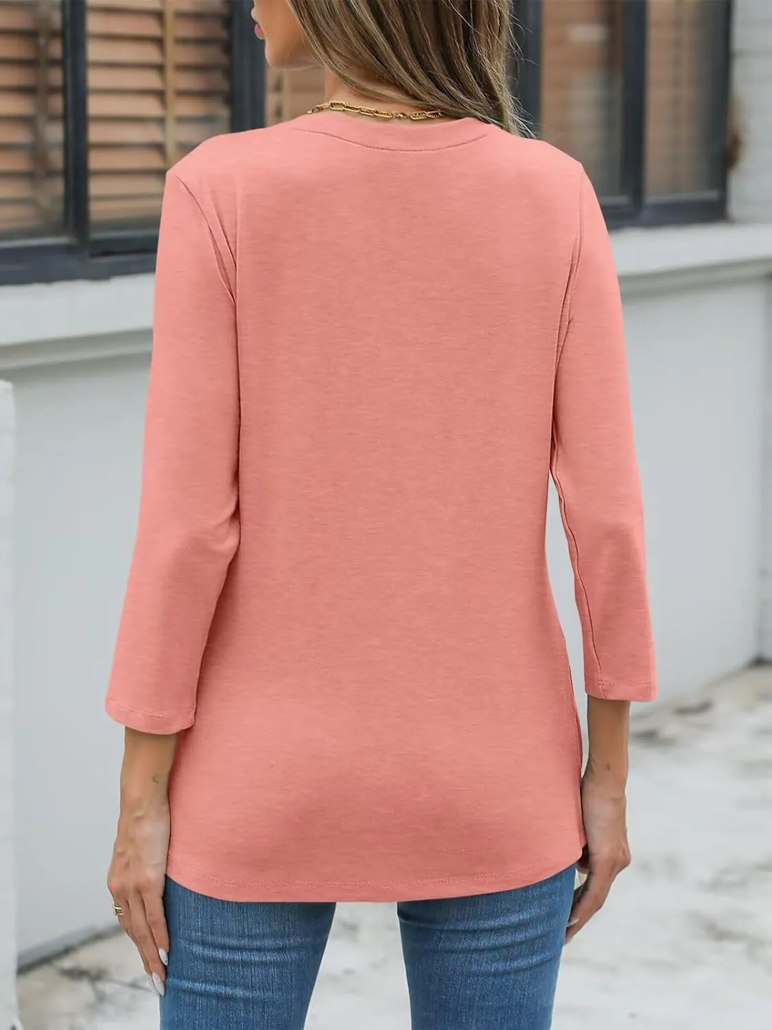 Womens Crew Neck 3/4 Sleeve T Shirts Casual Curved Hem Tunic Tops Basic Loose Fit Tees 2025