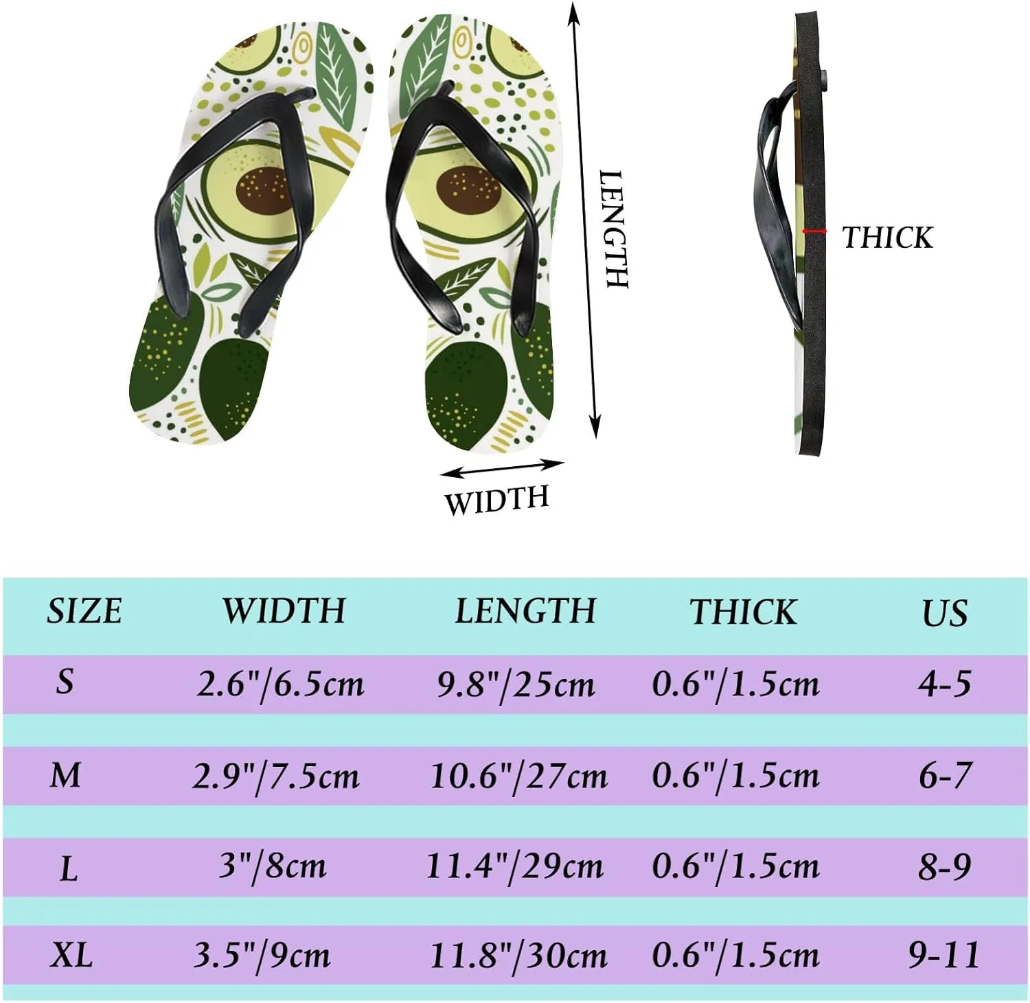 Womens Flip Flops for Summer Beach - Fresh Green Avocado Casual Slide Flat Sandals Thong Slippers