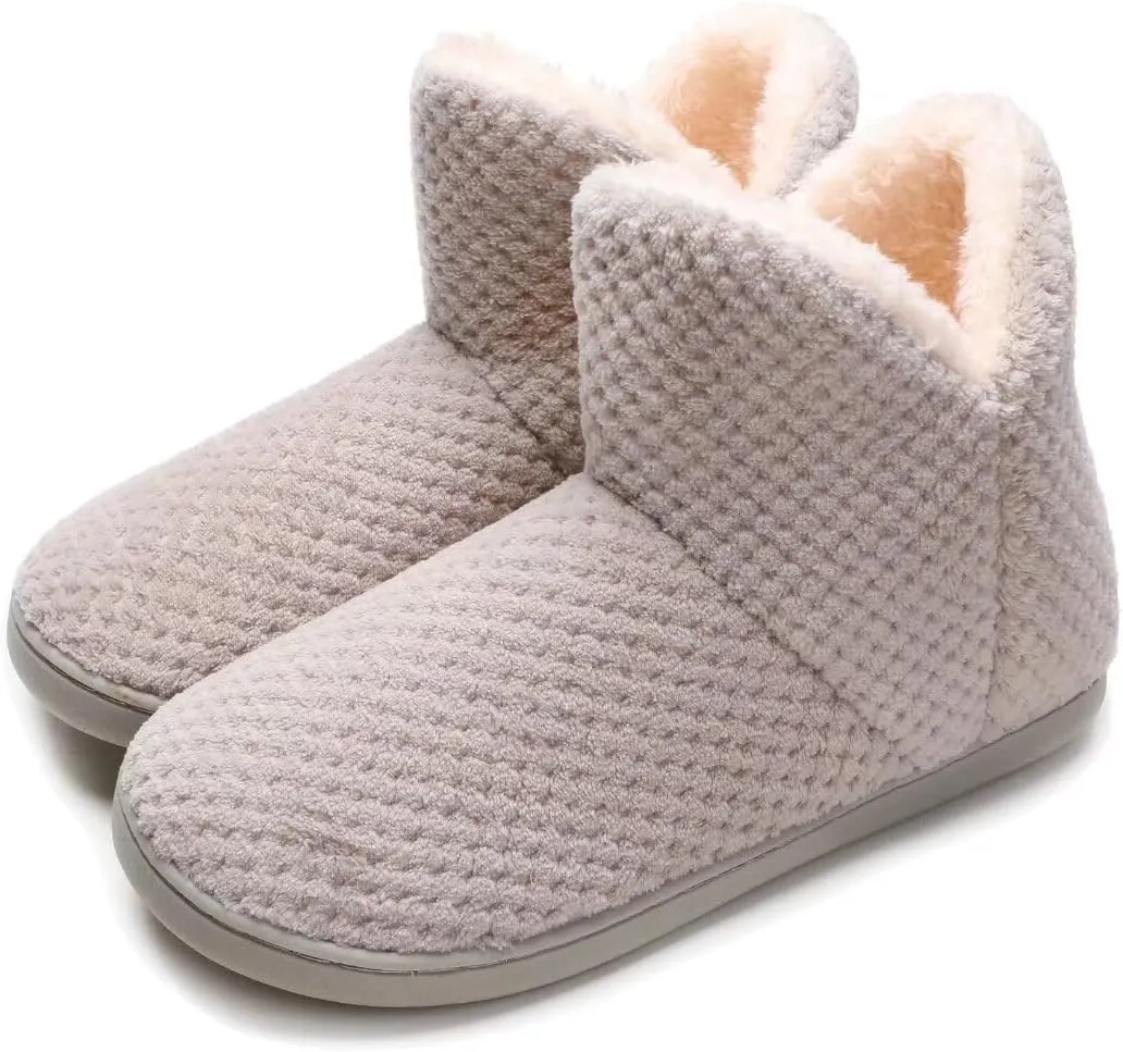 Women's furry Bootie Slippers Comfy Warm House Slippers with Plush Faux Fur Lining Outdoor Indoor