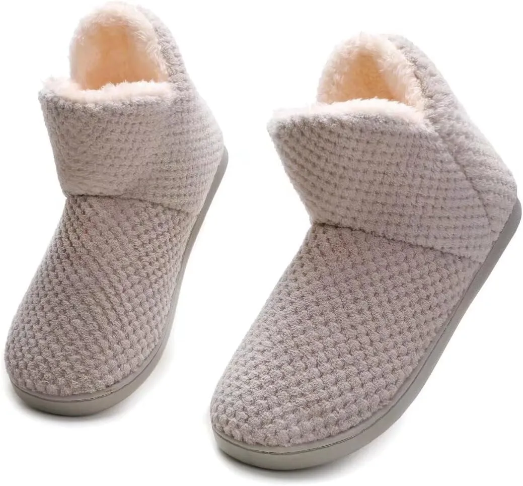 Women's furry Bootie Slippers Comfy Warm House Slippers with Plush Faux Fur Lining Outdoor Indoor