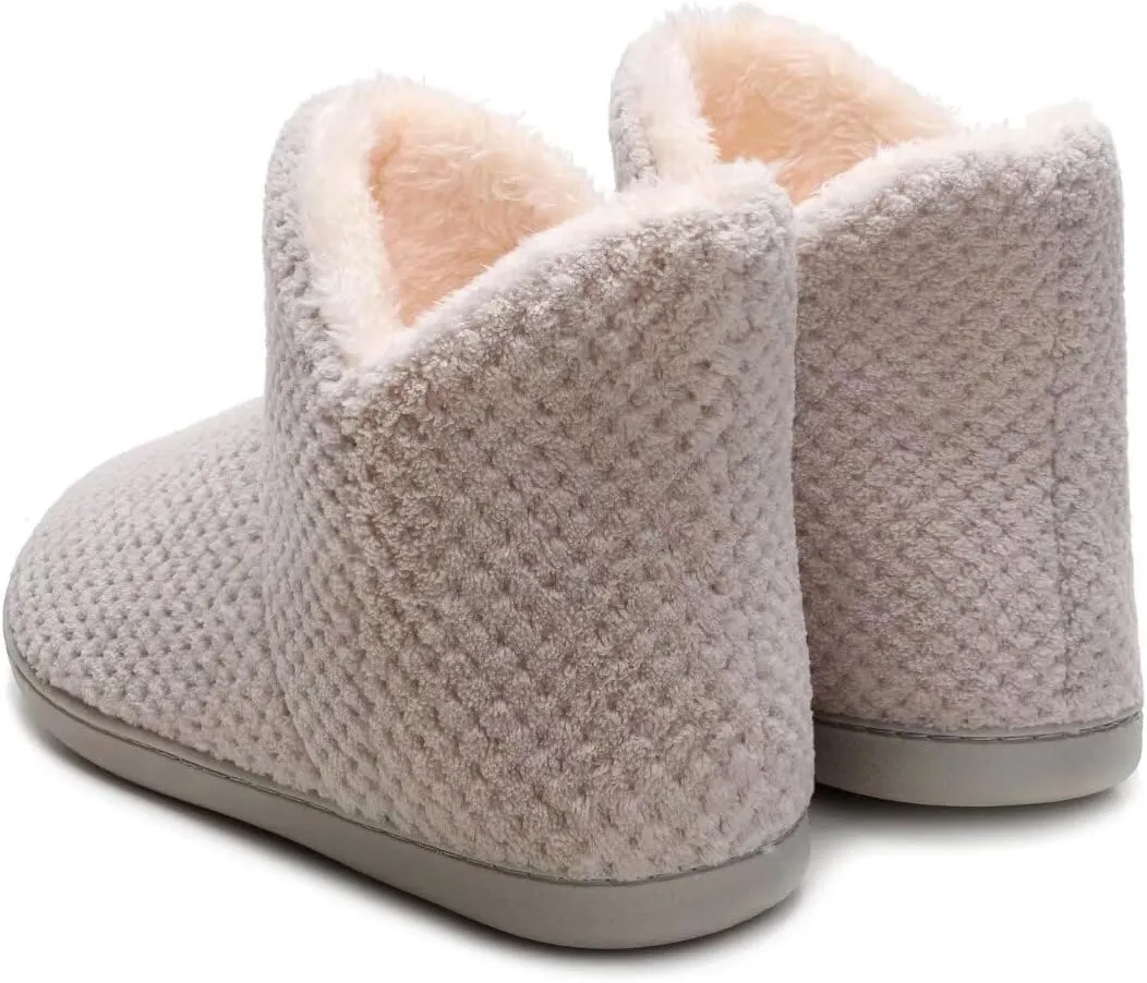 Women's furry Bootie Slippers Comfy Warm House Slippers with Plush Faux Fur Lining Outdoor Indoor